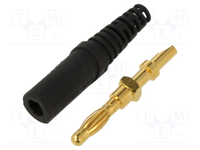Plug; 4mm banana; 32A; 33VAC; 70VDC; black; non-insulated; 2.5mm2