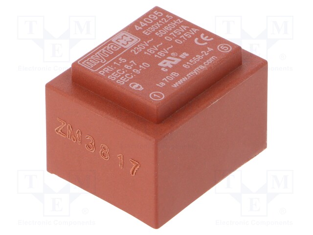 Transformer: encapsulated; 1.5VA; 230VAC; 18V; 18V; 42mA; 42mA