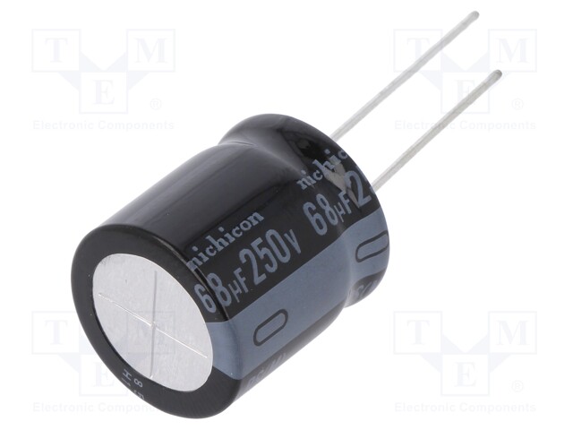 Capacitor: electrolytic; THT; 68uF; 250VDC; Ø18x20mm; Pitch: 7.5mm