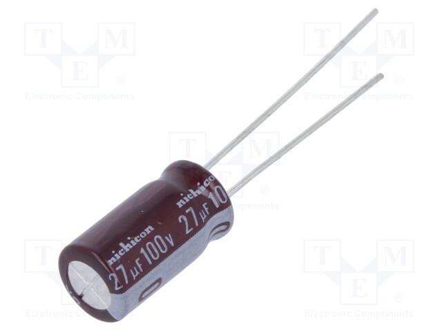 Capacitor: electrolytic; low impedance; THT; 27uF; 100VDC; Ø8x15mm