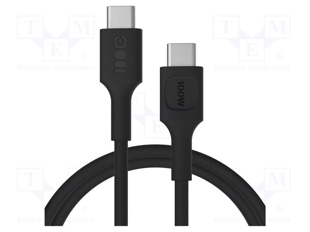 Cable; USB C plug,both sides; 1.2m; black; 480bps; textile; 100W