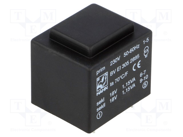 Transformer: encapsulated; 2.3VA; 230VAC; 18V; 18V; 64mA; 64mA; 111g
