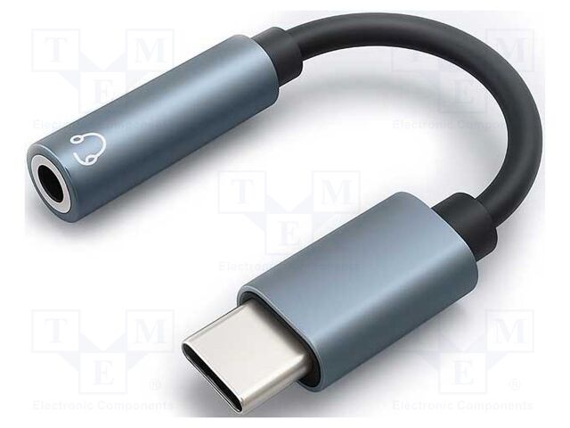 Cable; Jack 3.5mm socket,USB C plug; 0.1m; black
