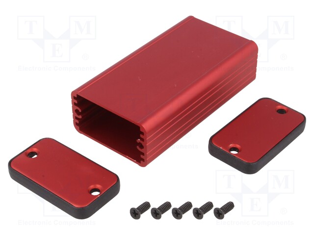 Enclosure: with panel; 1455; X:45mm; Y:25mm; Z:80mm; aluminium; red