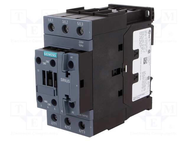 Contactor: 3-pole; NO x3; Auxiliary contacts: NO + NC; 230VAC; 40A
