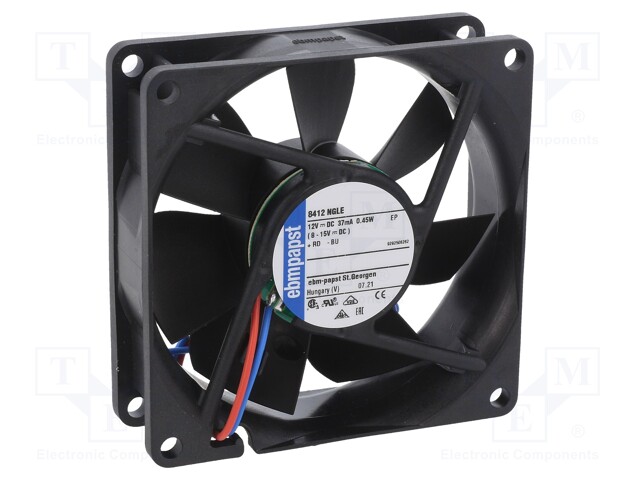 Fan: DC; axial; 80x80x25mm; 33m3/h; 12dBA; slide bearing; 1500rpm