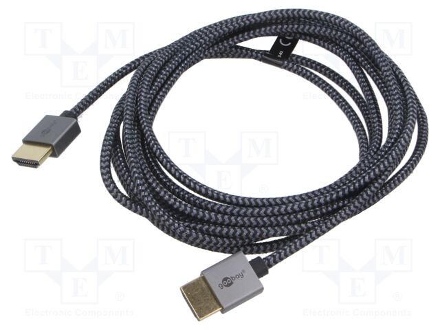 Cable; HDMI plug,both sides; PVC; textile; 3m; black-grey; silver