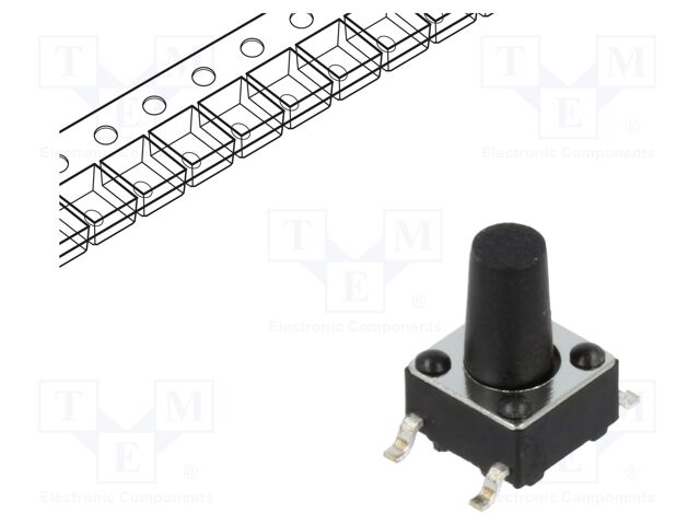 Microswitch TACT; SPST; Pos: 2; 0.05A/12VDC; SMT; 1.57N; 6x6x3.5mm
