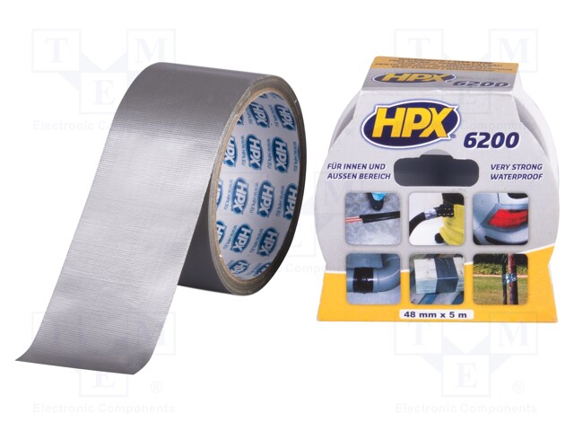 Tape: duct; W: 48mm; L: 5m; D: 0.3mm; silver; natural rubber; max.60°C