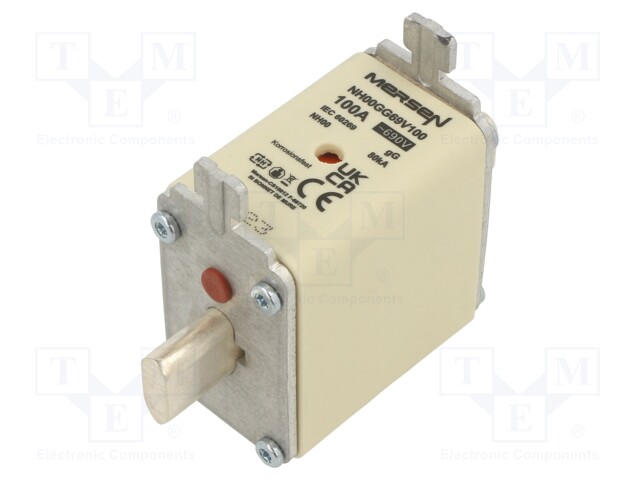 Fuse: fuse; gG; 100A; 690VAC; 250VDC; ceramic,industrial; NH00