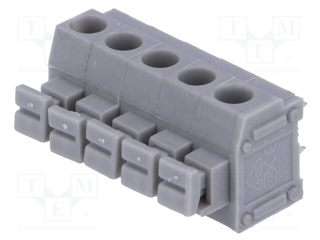 PCB terminal block; angled 90°; 5mm; ways: 5; on PCBs; 1.5mm2; 8A