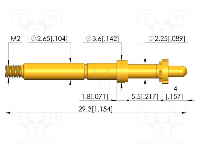 Test needle; Spring compression: 4mm; 5mm; 8A; CuBe; gold-plated
