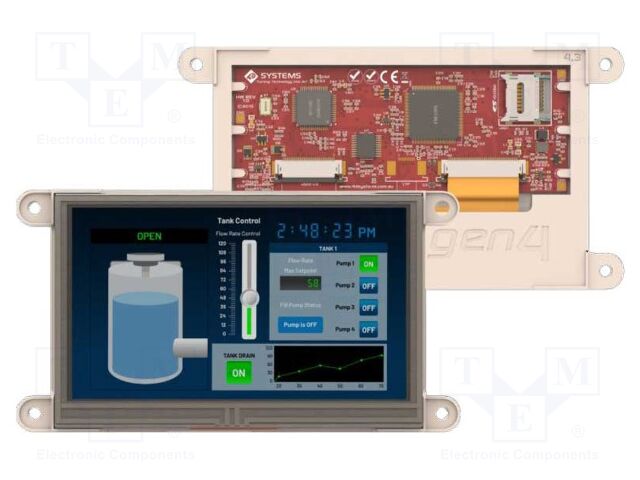 Display: TFT; 4.3"; 480x272; Window dimensions: 95.04x53.86mm