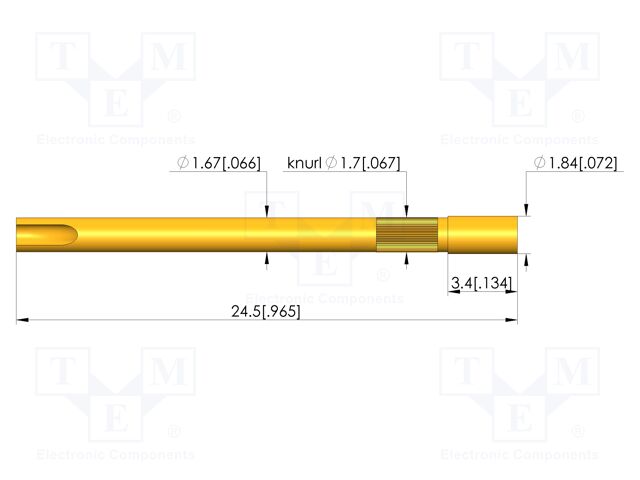 Test probe socket; gold-plated; KS-899; soldered; L: 24.5mm