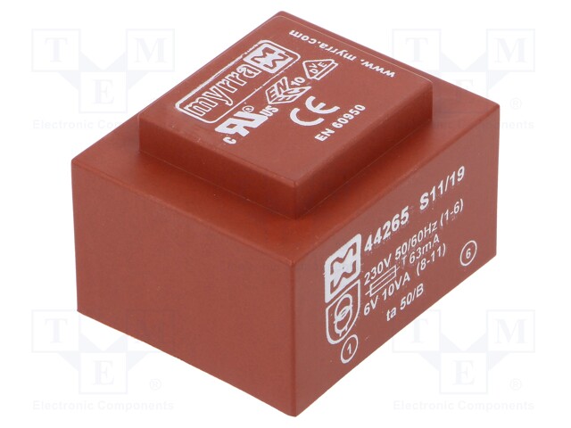 Transformer: encapsulated; 10VA; 230VAC; 6V; 1667mA; Mounting: PCB
