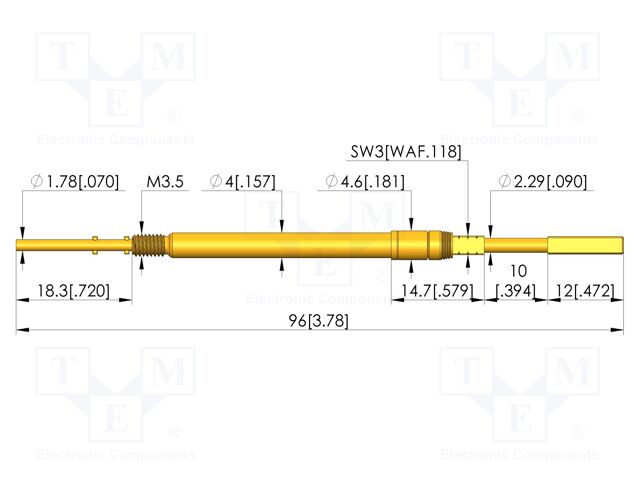 Test needle; Spring compression: 5mm; 6.5mm; 10A; CuBe; Ø: 2.8mm