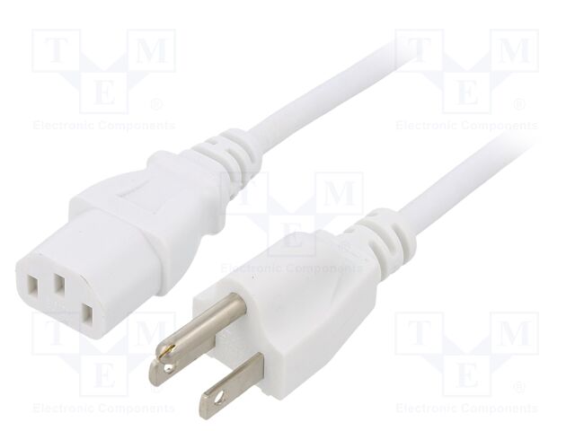 Cable; IEC C13 female,NEMA 5-15 (B) plug; PVC; 1.8m; white; 10A