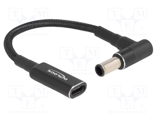 Cable; USB C socket,DC 6,0/4,3 plug; angled,straight; black