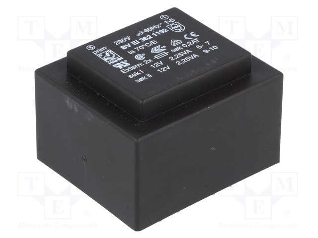 Transformer: encapsulated; 4.5VA; 230VAC; 12V; 12V; 187mA; 187mA