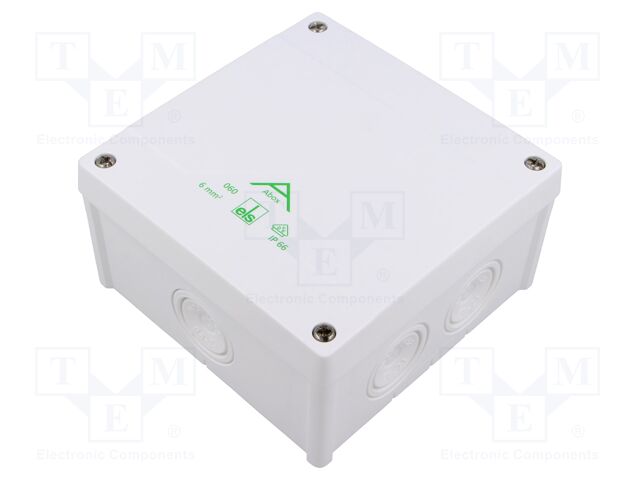 Enclosure: junction box; X: 127mm; Y: 127mm; Z: 70mm; IP66; white
