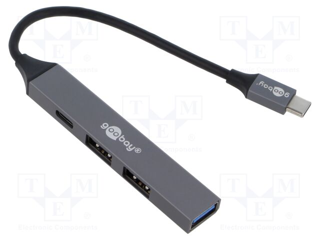 Hub USB; USB A socket x3,USB C socket,USB C plug; PnP; grey