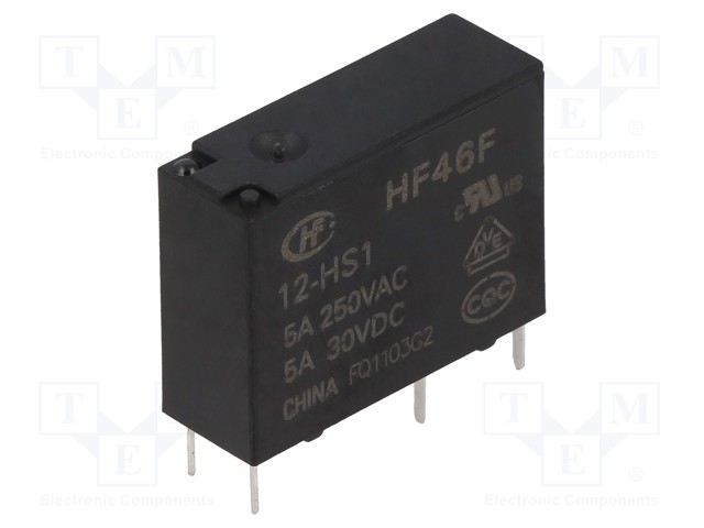 Relay: electromagnetic; SPST-NO; Ucoil: 12VDC; 5A/250VAC; 5A/30VDC