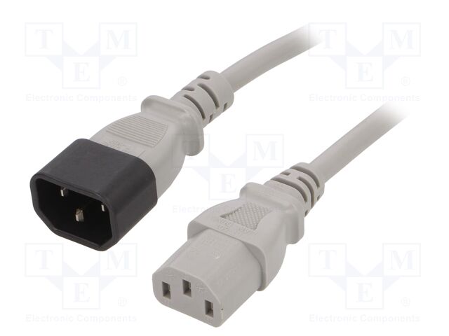 Cable; IEC C13 female,IEC C14 male; 5m; grey; PVC; 3x1mm2; 10A
