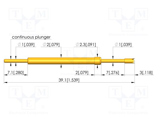 Test needle; Spring compression: 5.6mm; 7mm; 5A; CuBe; gold-plated
