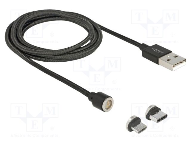 Cable; magnetic,USB 2.0; 1.1m; black; textile; 2.4A