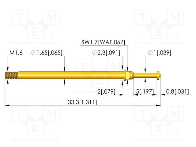 Test needle; Spring compression: 4mm; 5mm; 8A; CuBe; gold-plated