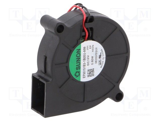 Fan: DC; blower; 12VDC; 51.6x51.7x15mm; 4.41m3/h; 26dBA; 3200rpm