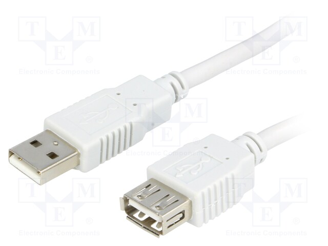 Cable; USB 2.0; USB A socket,USB A plug; 3m; light grey