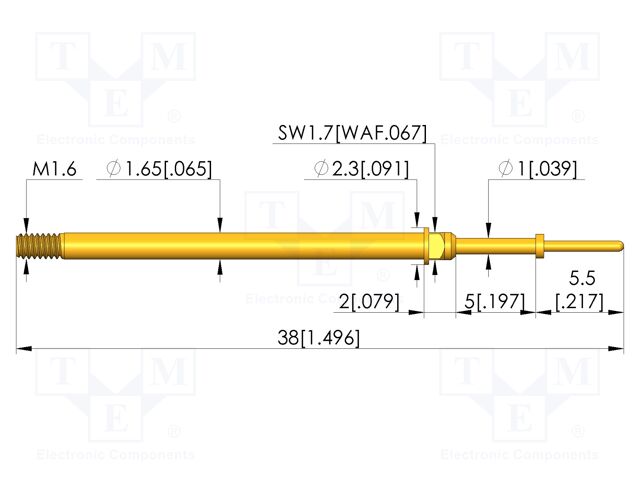 Test needle; Spring compression: 4mm; 5mm; 5A; CuBe; gold-plated
