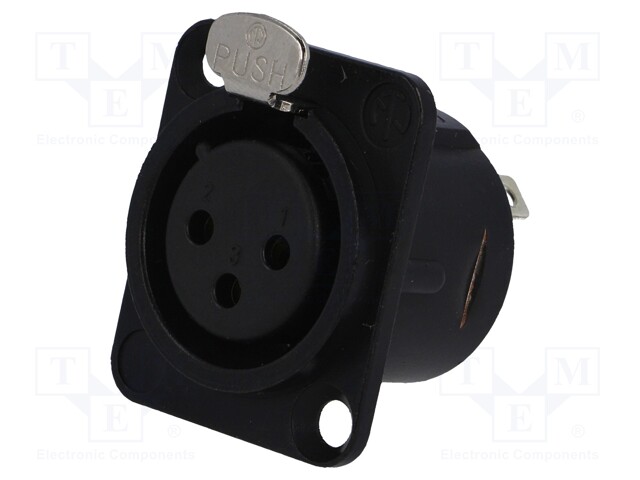 Socket; XLR; female; PIN: 3; with push button; soldering; black; 16A