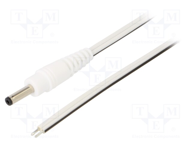 Cable; wires,DC 1,3/3,5 plug; straight; 0.5mm2; white; 0.5m