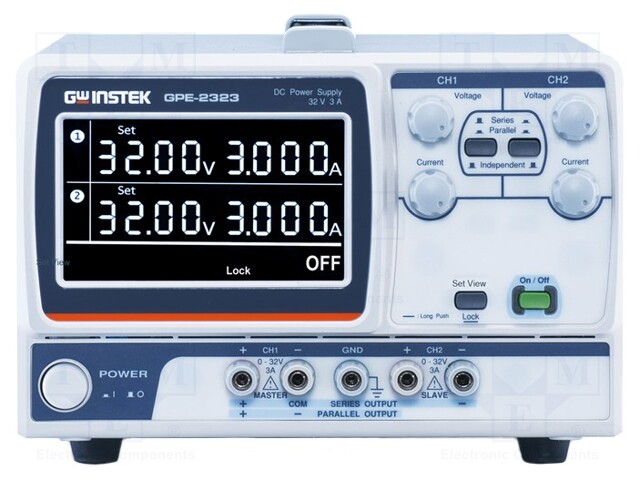 Power supply: laboratory; Channels: 2; 0÷32VDC; 0÷3A; 0÷32VDC; 0÷3A