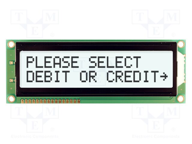 Display: LCD; FSTN Positive; 16x2; grey; 122x44mm; LED; 1x16; 5V