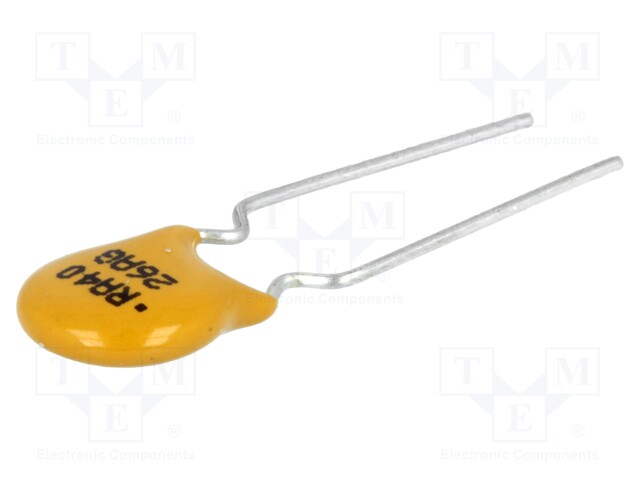 Fuse: PTC polymer; 400mA; Pitch: 5.1mm; Leads dim: Ø0.51x7.6mm