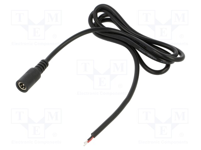Cable; 2x0.5mm2; DC 5,5/2,1 socket; straight; black; 1m; -20÷80°C