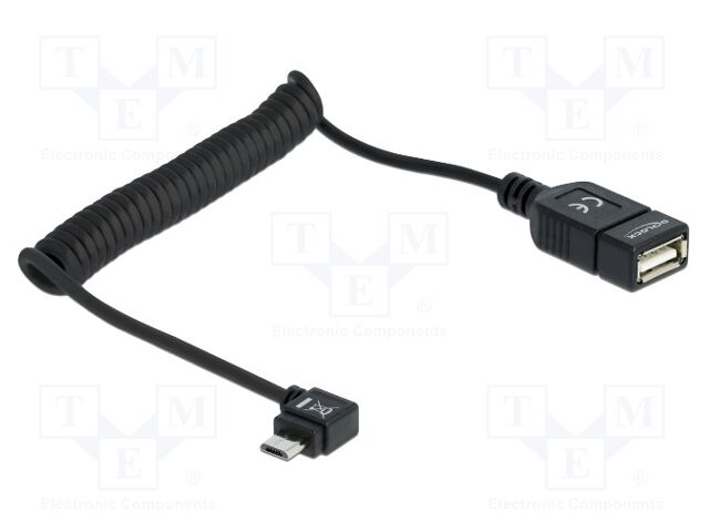 Cable; OTG,coiled,USB 2.0; black; 28AWG; Leng.after stretch: 0.6m