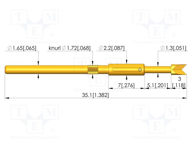 Test needle; Spring compression: 4mm; 5mm; 5A; steel; gold-plated