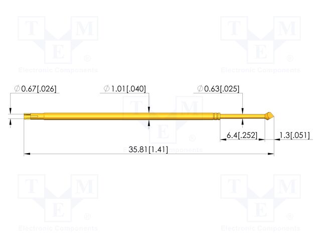Test needle; Spring compression: 4.3mm; 6.35mm; 3A; steel; Ø: 1.2mm