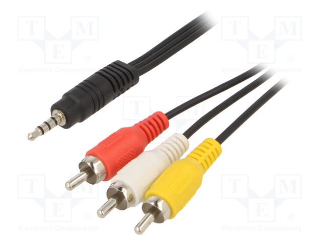 Cable; Jack 3,5mm 4pin plug,RCA plug x3; 2m; black
