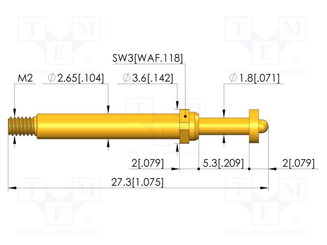 Test needle; Spring compression: 4mm; 5mm; 8A; CuBe; gold-plated