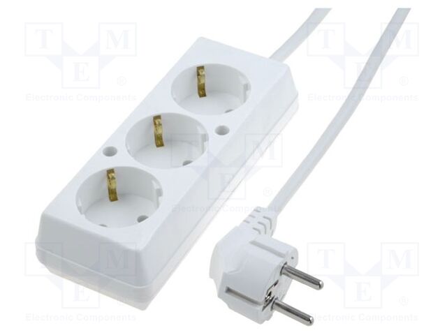 Extension lead; Schuko; Sockets: 3; PVC; white; 3x1,5mm2; Len: 1.5m