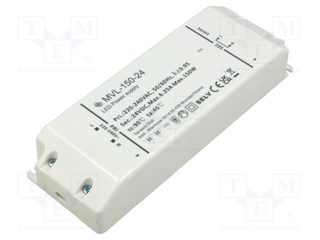 Power supply: switching; LED; 150W; 24VDC; 6.25A; 200÷240VAC; IP20