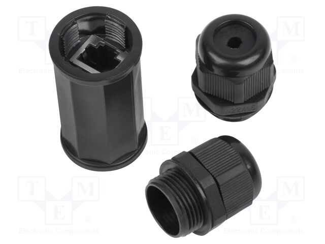RJ 45 coupler; black; Cat: 6; RJ45 socket,both sides; IP67