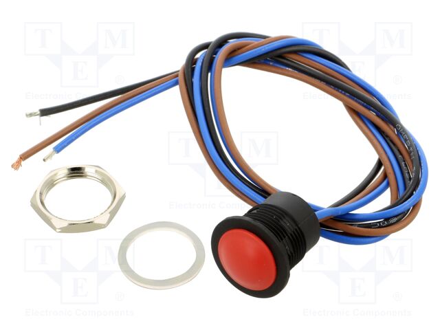 Industrial Pushbutton Switch, 16mm, IP65, IP67, IA Series, 16.2 mm, SPDT, Momentary, Round, Red
