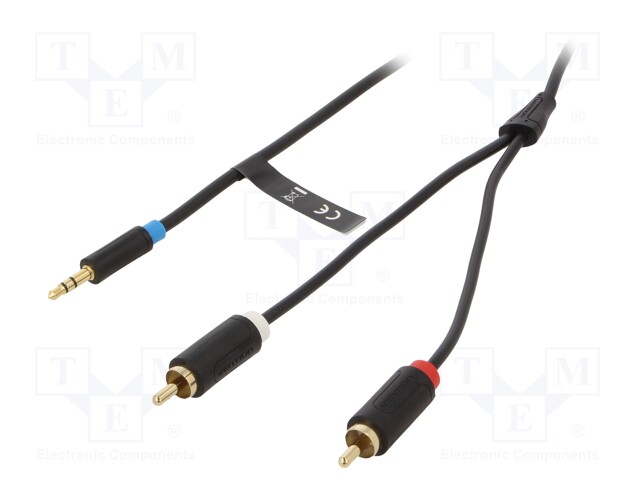 Cable; Jack 3.5mm plug,RCA plug x2; 5m; Plating: gold-plated