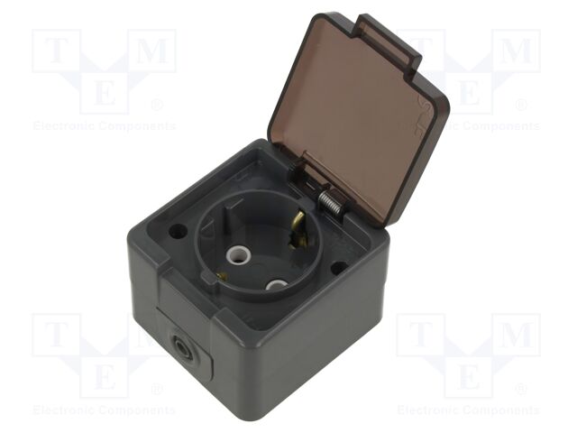 Connector: AC supply; socket; 2P+PE; 250VAC; 16A; dark grey; PIN: 3